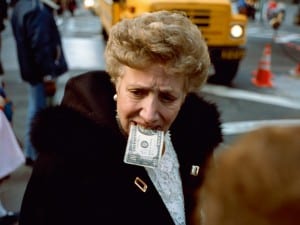 Jeff Mermelstein, Untitled ($10 bill in mouth), New York City, 1992.