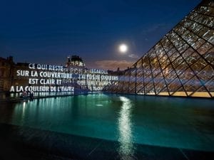 Jenny Holzer, <i>Xenon for Paris</i>, 2009. Light projection. Louvre Pyramid, Napoleon Courtyard, Paris. Text: Lustmord, 1993–95; Truisms, 1977–79; Laments, 1989. Collection, National Contemporary Art Fund, Paris. © 2009 Jenny Holzer, member Artists Rights Society (ARS), NY. Photo: Lili Holzer-Glier.