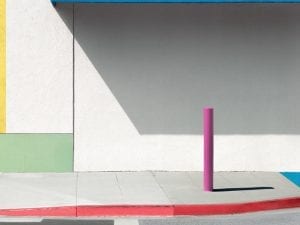 George Byrne, <i>Blue Awning with Pink,</i> 2017.