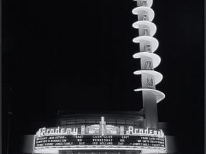 Julius Shulman (American, 1910-2009). <i>Academy Theater, interior (Inglewood, Calif.),</i> 1940. Gelatin silver print,
10 3/16 x 8 1/16 inches. Julius Shulman Photography Archive, Getty Research Institute, Los Angeles, 2004.R.10.
© 2018 Estate of Julius Shulman/
J. Paul Getty Trust, Getty Research Institute, Los Angeles.
